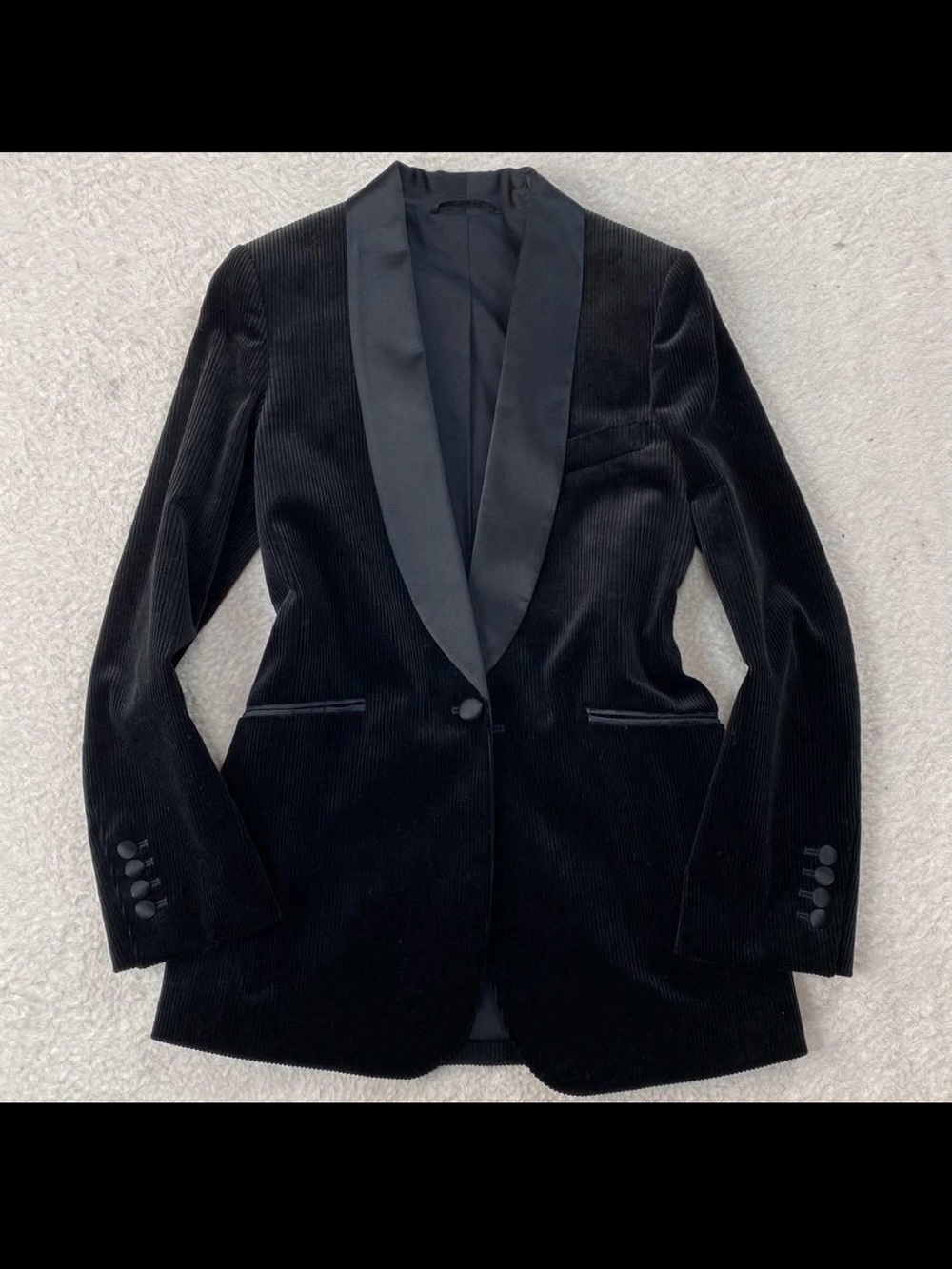Black Corduroy Satin Collar Blazer Jacket - Women